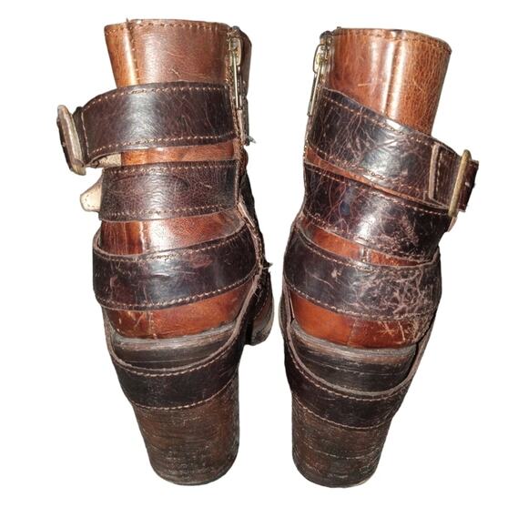 Freebird by Steven "Hustle" Strappy Buckled Distressed Leather Boots Size 8 - Picture 3 of 4